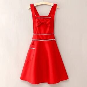 NEW Red Bow Apron Vintage Fit And Flare Style Retro Kitchen Cooking Baking Gift